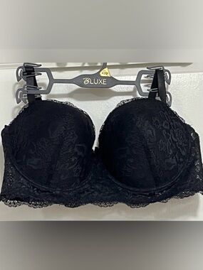 B.LUXE 42D Black Lace Longline Strapless Bra NWOT Convertible Plus